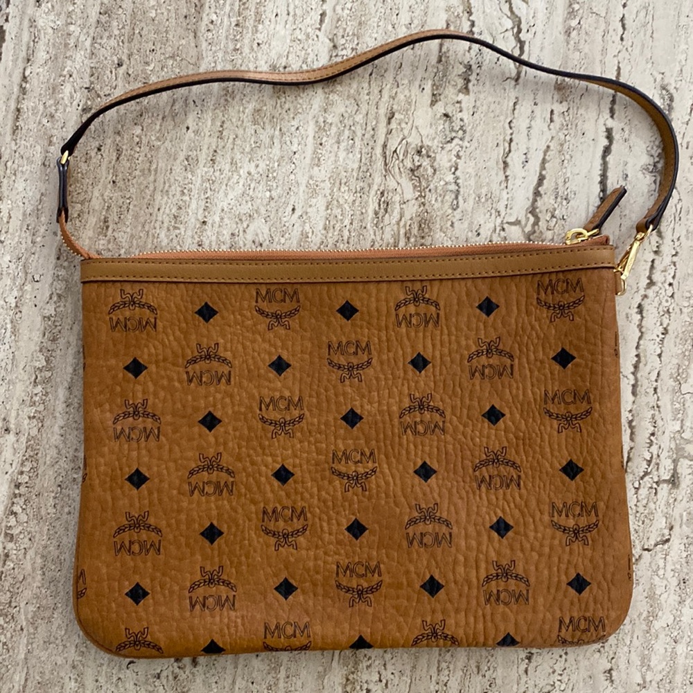 MCM cognac shopper tote pouch NWOT